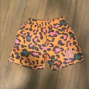 Orange Leopard Print Eric Emanuel EE Shorts with Logo